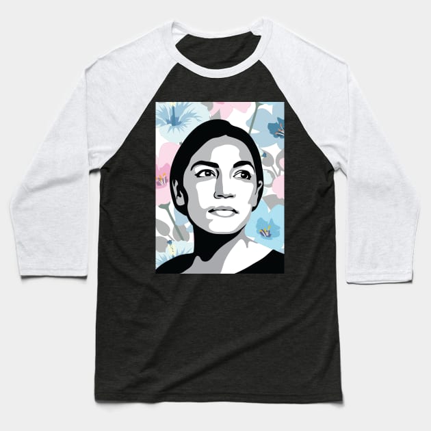 Alexandria Ocasio-Cortez Baseball T-Shirt by FemCards